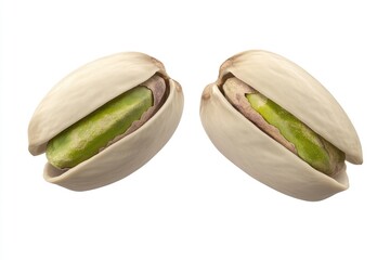 Pair of Fresh Pistachios Split, Isolated on White Background