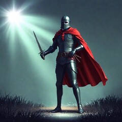 Naklejka premium knight man, flat colors illustration, bright and colorful, high contrast, mythology, cinematic, detailed, atmospheric, epic , concept art, matte painting, photorealistic, concept art, volumetric