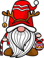 Cute Gnome Cartoon Santa Claus with Christmas celebration illustration by hand drawn.