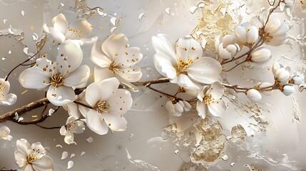 Elegant White and Gold Floral Digital Art Collection for Wall Decor and Design Projects