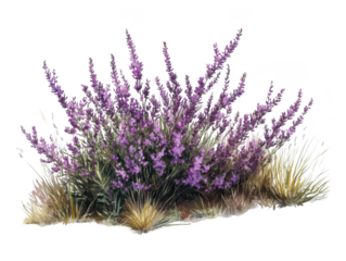 Vibrant lavender shrub in full bloom with lush purple flowers and green foliage.