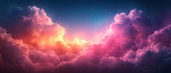 Stunning Pink and Orange Sky with Clouds and Stars