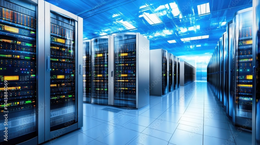 Aufkleber sleek futuristic data center with racks and high-tech setup
