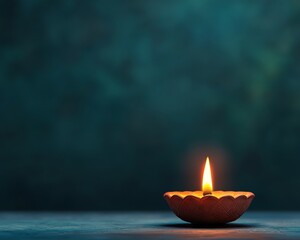 A single lit candle in a decorative holder against a dark background, symbolizing tranquility and serenity with a warm glow.