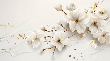 Elegant White and Gold Floral Digital Art Collection for Wall Decor and Design Projects