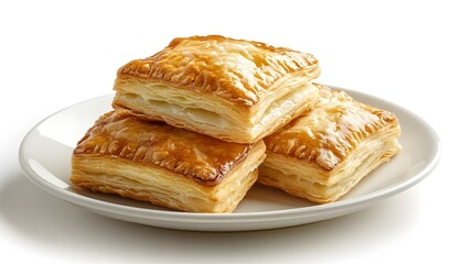 Golden puff pastry on white plate - perfect for culinary delights and baking inspiration