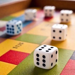 a medium close-up image of a classic board game, such as Monopoly or Scrabble. Focus on the game board, pieces, and any unique details or textures. The background should be neutral to highlight the