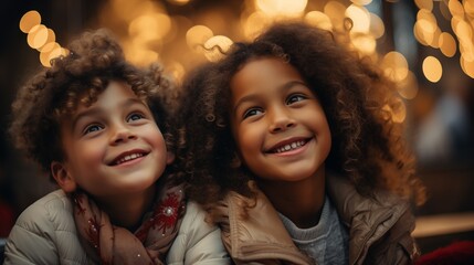 Portrait of smiling happy kids, winter holidays