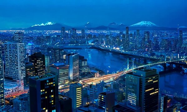 Breathtaking Osaka Cityscape Night Aerial View