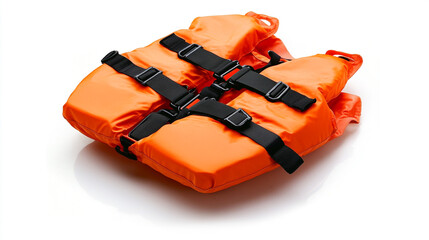 Naklejka premium Orange Life Jacket with Black Straps on White Background