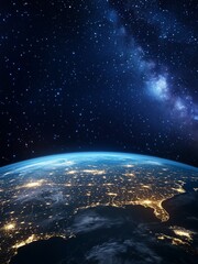 Obraz premium View of Earth from Space with Starry Sky