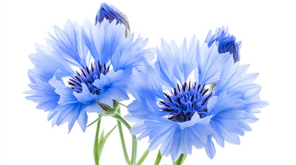 Obraz premium Blue Cornflower Flowers Isolated on White Background