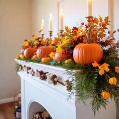 beautiful autumn composition with pumpkins on table indoors