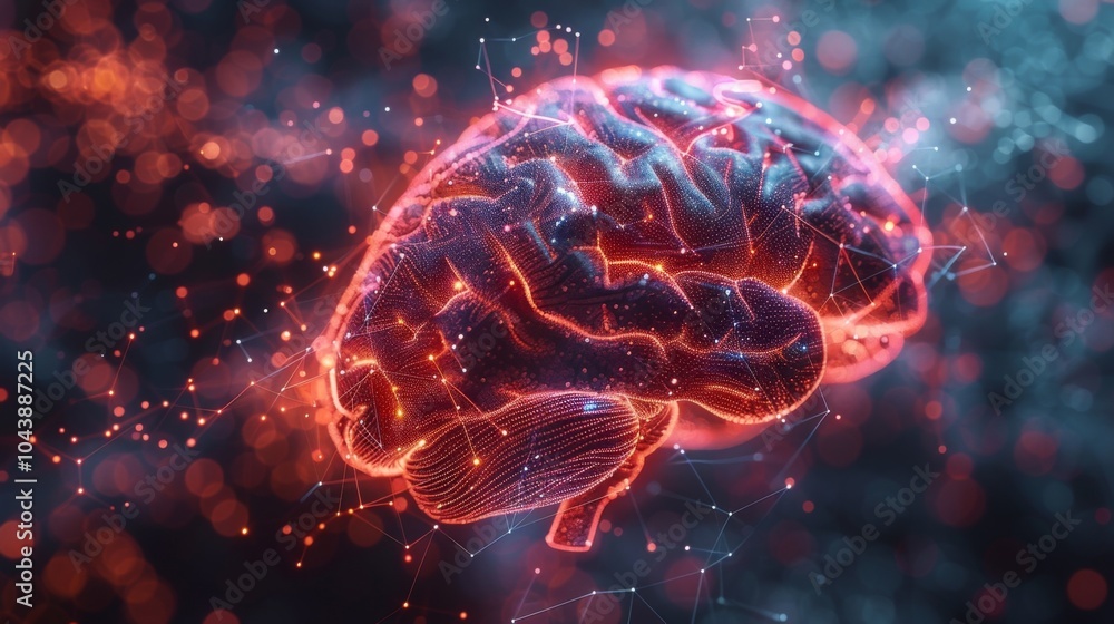 Poster a digital illustration of a brain with various pathways and circuits highlighted showcasing the intr