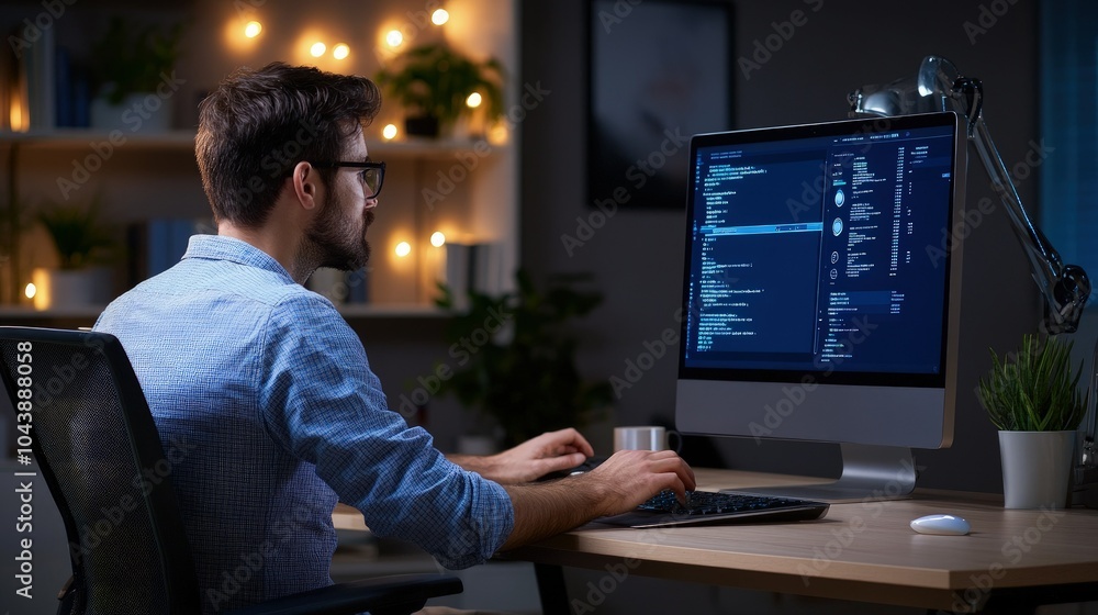 Poster specialist installing new operating system at workstation