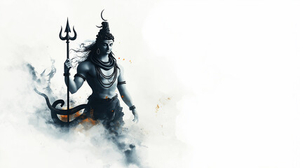 Fototapeta premium Watercolor illustration of Lord Shiva, snake around his throat, holding trident