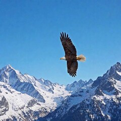 Fototapeta premium An eagle flying over snow-capped mountains