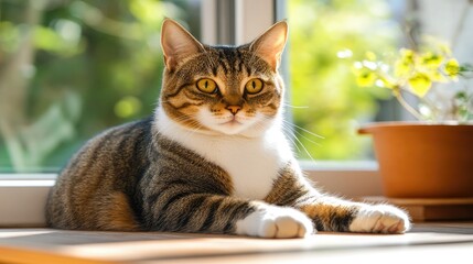 Domestic Cat Relaxing Calmly by the Window