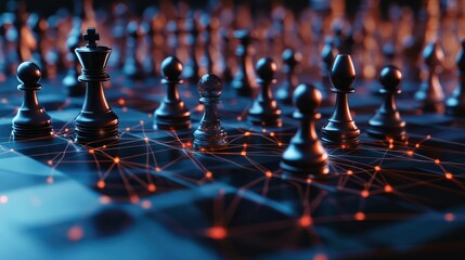 Chess pawns interconnected in a network, network concept in human resources management strategy