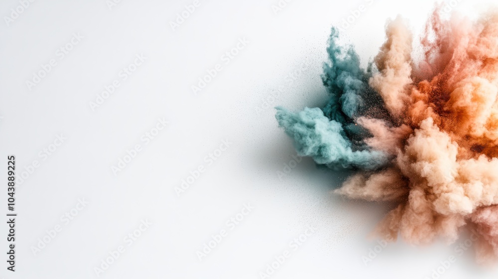 Poster a dynamic explosion of multicolored powder against a clean white background creating an abstract for