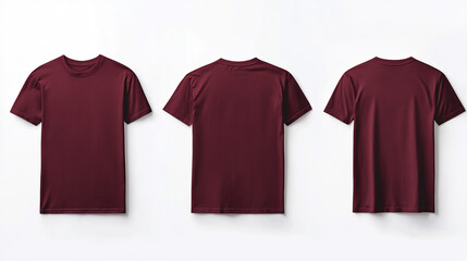 Burgundy T Shirt Mockup  Front  Back  and Side Views for Design Presentation