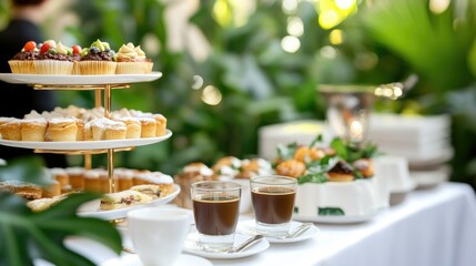 Elegant Coffee and Dessert Table at Wedding Celebration