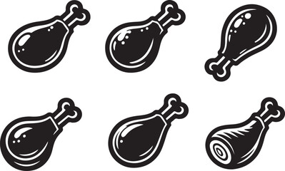 Chicken parts vector art, Icons, Fried chicken leg icon silhouette vector on a white background.