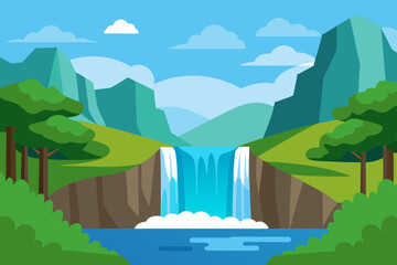 Waterfall in Nature vector illustration