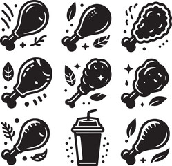 Chicken parts vector art, Icons, Fried chicken leg icon silhouette vector on a white background.