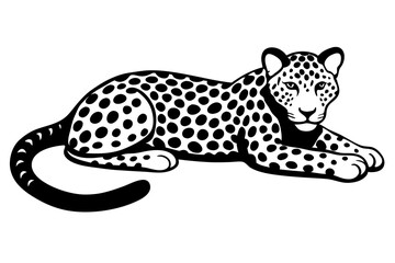 A leopard lies with its legs spread vector silhouette 