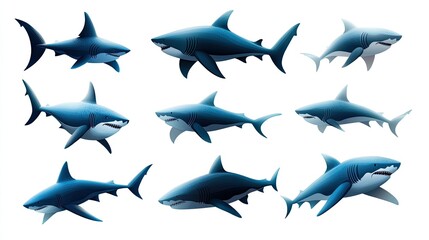 Fototapeta premium Detailed Shark Silhouettes Collection for Art and Design
