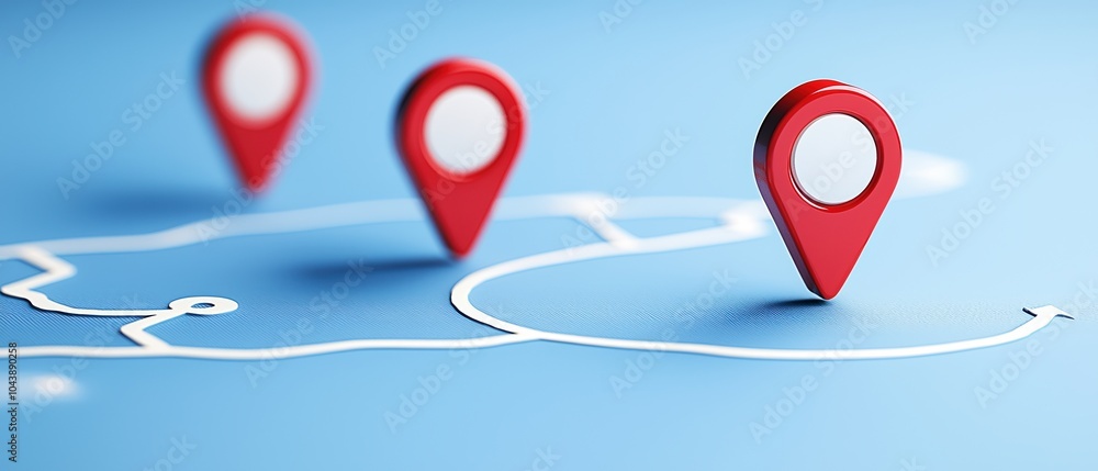 Poster location markers on a blue background, representing navigation and mapping.