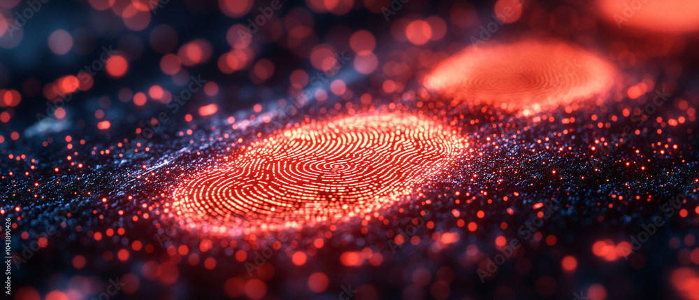 Poster abstract fingerprint pattern in red light digital security concept