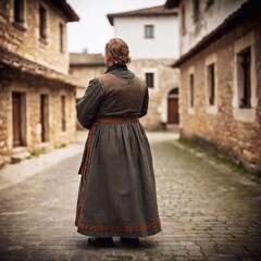 Naklejka premium woman with a medieval dress in the old city