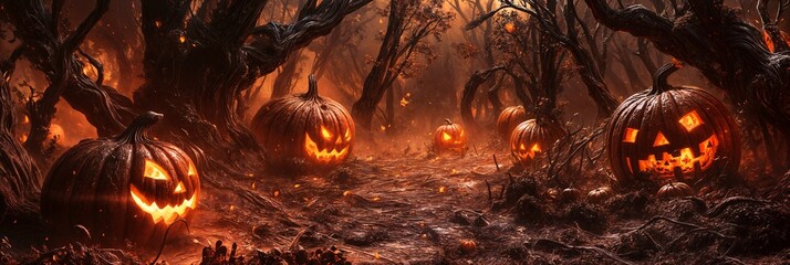 Halloween Pumpkin Forest Background image Neo Art HD Print 19