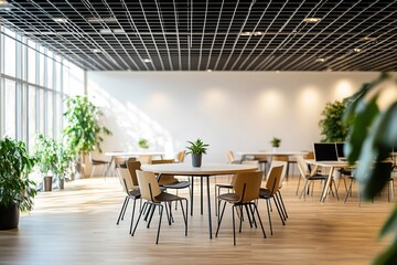 Fototapeta premium Modern office interior design with a round table and chairs.