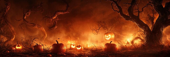 Halloween Pumpkin Forest Background image Neo Art HD Print 17