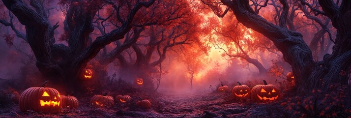 Halloween Pumpkin Forest Background image Neo Art HD Print 13