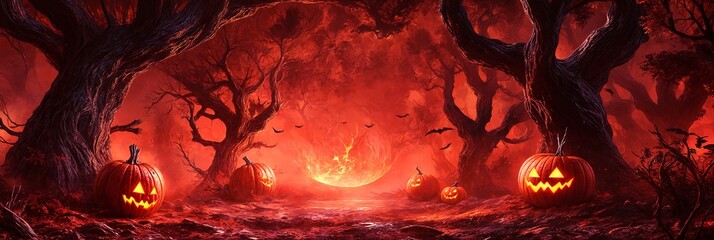 Halloween Pumpkin Forest Background image Neo Art HD Print 11