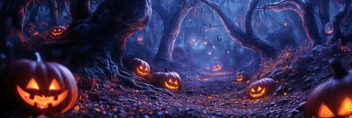 Halloween Pumpkin Forest Background image Neo Art HD Print 10