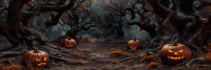 Halloween Pumpkin Forest Background image Neo Art HD Print 09