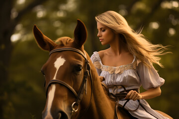 Obraz premium model riding a horse, model riding horses