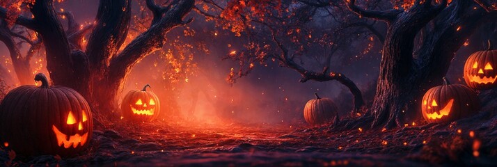 Halloween Pumpkin Forest Background image Neo Art HD Print 08
