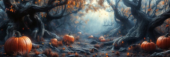 Halloween Pumpkin Forest Background image Neo Art HD Print 07
