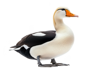 Side view of a majestic Spectacled Eider resting, showcasing its striking plumage and elegant stance.