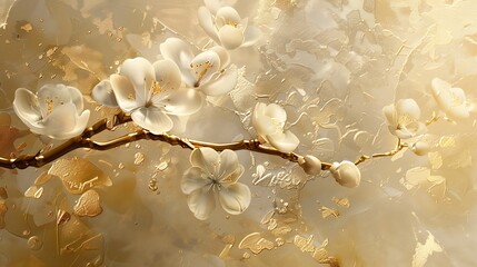Exquisite Golden and White Floral Digital Art Collection with Detailed Texture and Luxurious Appeal
