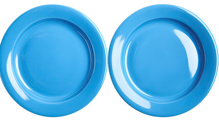 Set of Two Blue Plates Isolated on a Transparent Background Generative AI