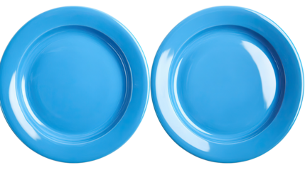 Set of Two Blue Plates Isolated on a Transparent Background Generative AI
