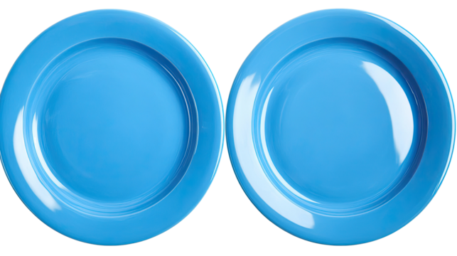 Set of Two Blue Plates Isolated on a Transparent Background Generative AI