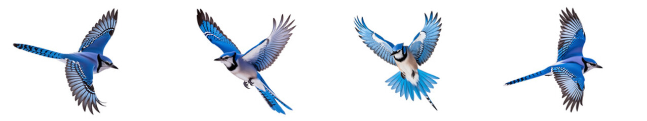 Blue Jay Flying Collection Set PNG isolated on transparent and white background
